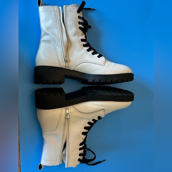 Steve Madden White Lace-Up Side Zipper Leather Combat Boots Size 9 1/2 - Picture 9 of 12